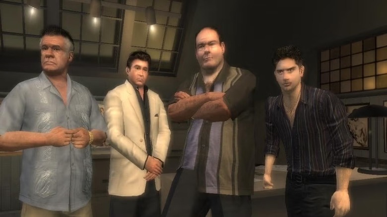 Tony Soprano stábjával áll a The Sopranos: Road to Respect című filmben