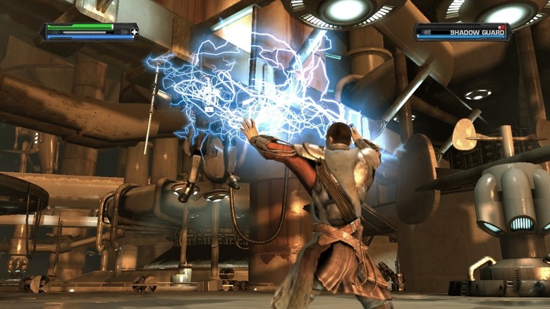 Starkiller az Erő villámmal megpirít egy őrt a Star Wars: The Force Unleashed című filmben