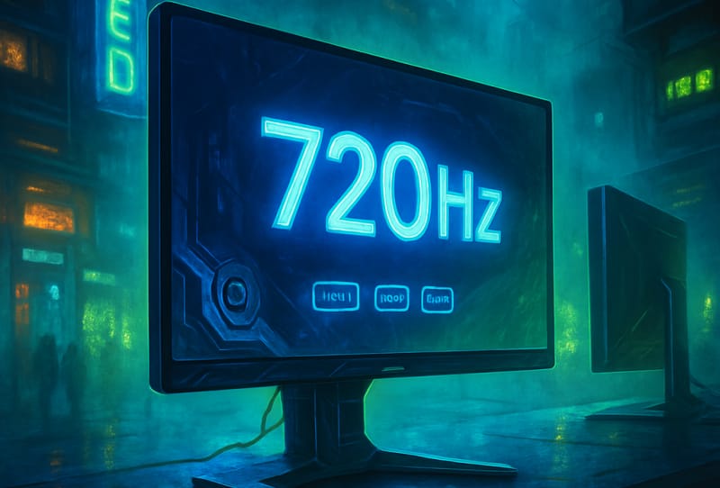 ASRock Taichi OLED monitors lined up showing rear lighting and thin bezels