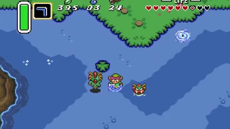 Link átgázol a sekély vízen a The Legend of Zelda: A Link to the Past című filmben