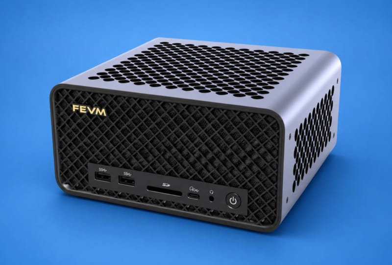 FEVM FA80G mini PC chassis showing its compact 2.6-litre gaming design