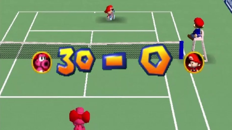 Birdo Baby Marióval játszik egy teniszmeccsen a Mario Tennisben