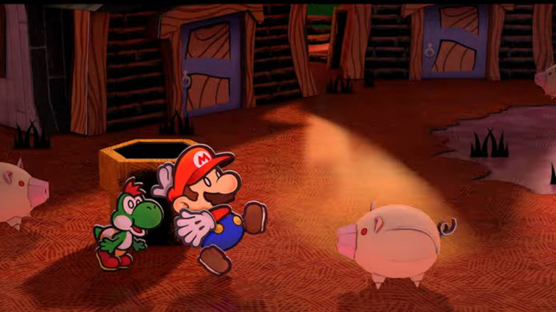 Mario döbbenten reagál egy disznóra a Paper Mario: The Thousand-Year Door című filmben