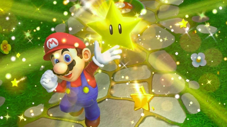 Mario egy Power Star-t tart a kezében a Super Mario Party Jamboree-ban