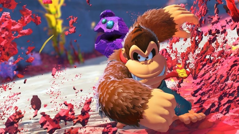 Donkey Kong átüti a vörös szennyeződést a Donkey Kong Bananza játékban