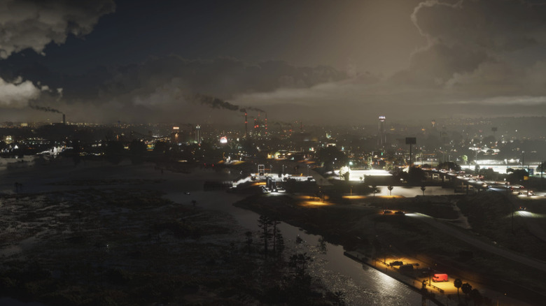 Felhők képződnek egy ipari terület felett a Grand Theft Auto 6-ban