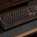 Keychron K8 HE All-Wood mechanical keyboard with walnut wood bottom case and brown metal side panel