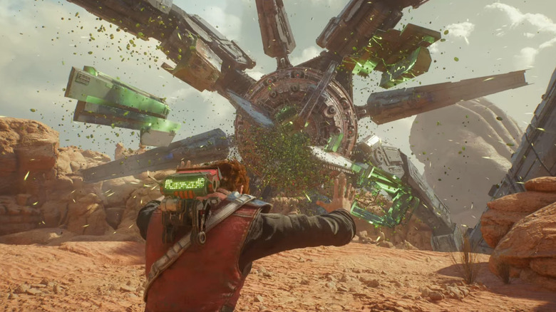 Cal Kestis erőlökést használ egy óriási gép ellen a Star Wars Jedi: Survivorban (2023)