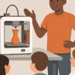 Student volunteer demonstrating a 3D printer as part of the Bambu Lab School Ambassador Program