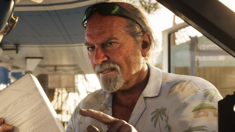 Brian egy téglaszerű tárgyra mutat a GTA 6-ban