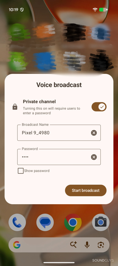 A Google hozza az Auracast Voice Broadcast szolgáltatást a Pixel gyorsbeállításaihoz 1 Pixel telefon, amelyen a Voice Broadcast gyorsbeállítások csempéje látható, amelyet az Auracast hangjának streamelésére használnak