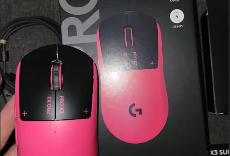 Leaked pink Logitech G Pro X3 Superstrike gaming mouse and retail packaging