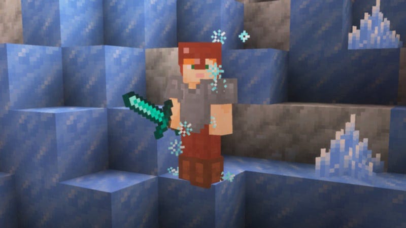 Jeges földalatti barlang izzó kristályokkal a Minecraft Ice Caves frissítésében