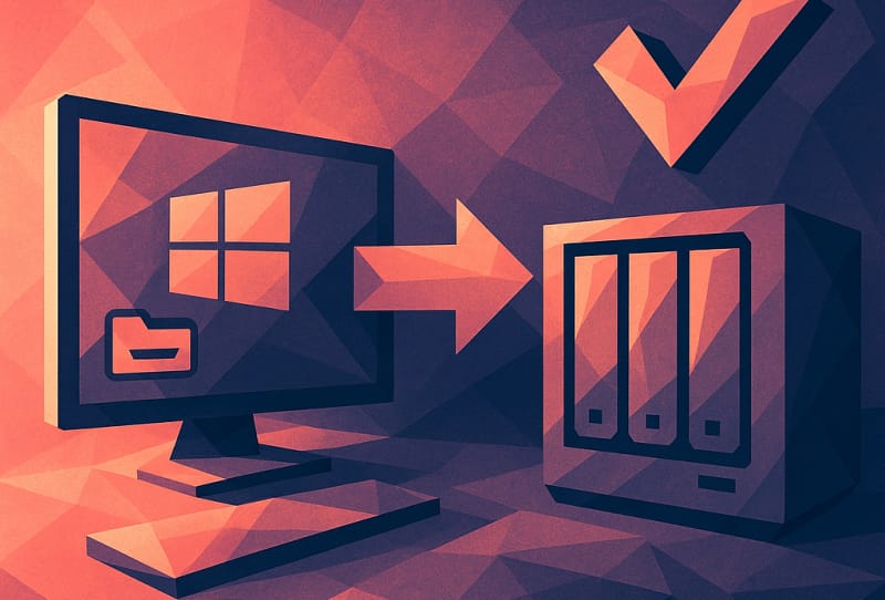 Windows PC connected to a network attached storage device for automatic backup
