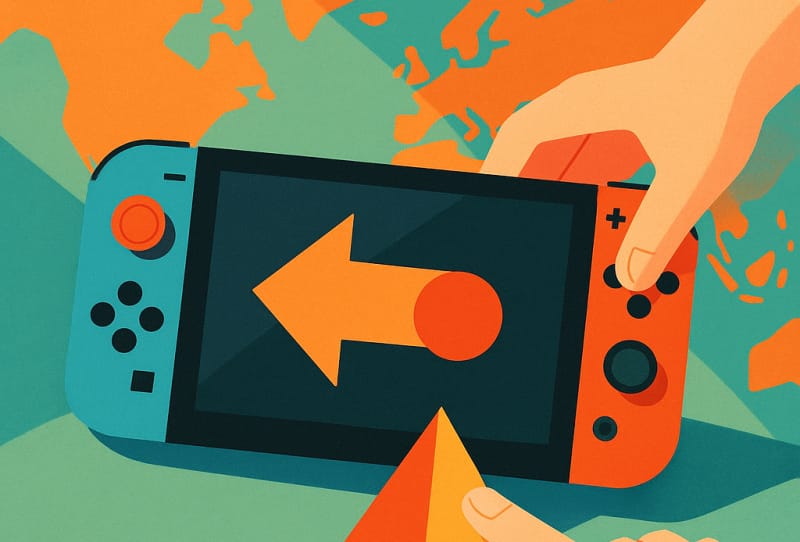 Nintendo Switch console and Joy-Con controllers resting on a table near the system settings menu