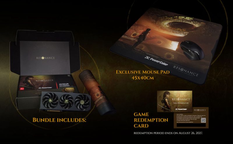 A PowerColor Resonance RX 9070 XT Plague Tale Artwork 1 PowerColor Resonance RX 9070 XT grafikus kártya arany Plague Tale Legacy hátlap grafikával