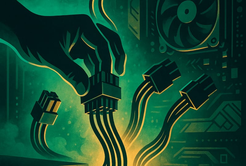 Close-up of power supply cables connected inside a gaming PC case