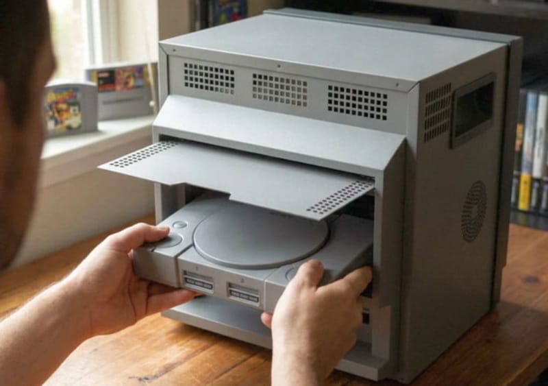 Az Unico Traveler ULW10 konzolokat rejt a retro képernyő mögött 1 Unico Traveler ULW10 retro játékmonitor oldalról látható, nyitott hátsó tárolórekesszel