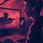 A gamer streaming gameplay live on TikTok using a phone and controller