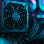 A modular gaming PC power supply sitting next to its cables on a desk