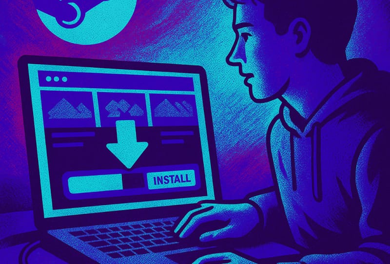 Steam library screen showing a PC game ready to download and install