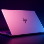 HP OmniBook 5 laptop in four colours showing its thin OLED display and aluminium chassis