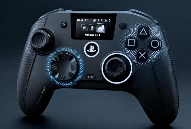Nacon Revolution 5 Unlimited PS5 controller showing its built-in settings screen