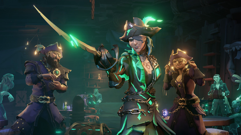Három Sea of ​​Thieves kalóz néz a kamerába