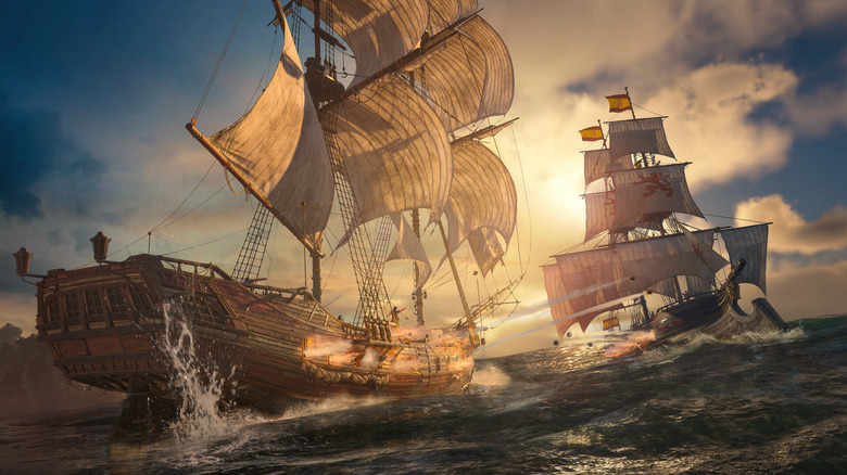 Két kalózhajó haditengerészeti harcot vív az Assassin's Creed Black Flag Resynced játékban