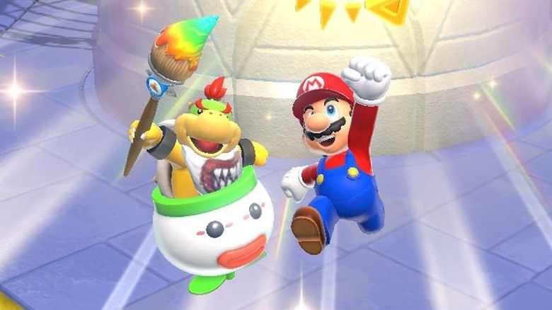 Bowser Jr. és Mario diadalmasan ugrik fel a Super Mario 3D World + Bowser's Fury című filmben