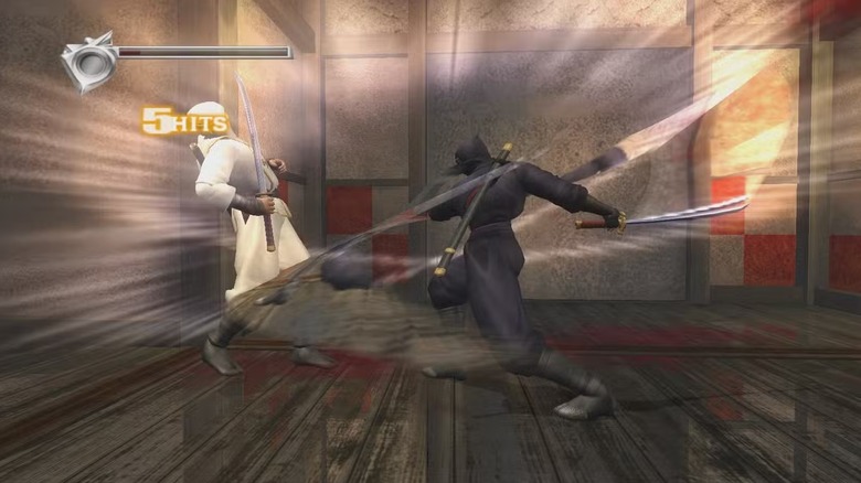 Ryu Hayabusa levág egy fehér nindzsát Ninja Gaiden Blackben