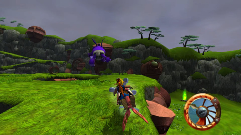 Jak és Daxter átlovagolnak egy füves lejtőn a Jak és Daxter: The Precursor Legacy című filmben