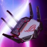 ASUS ROG Rapture GT-BN98 Wi-Fi 8 router shown from the front with its antenna array