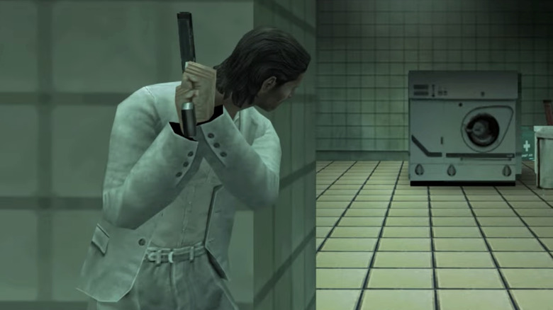 Crockett a fal körül kukucskál a Miami Vice-ben a PSP-n rajzolt fegyverével