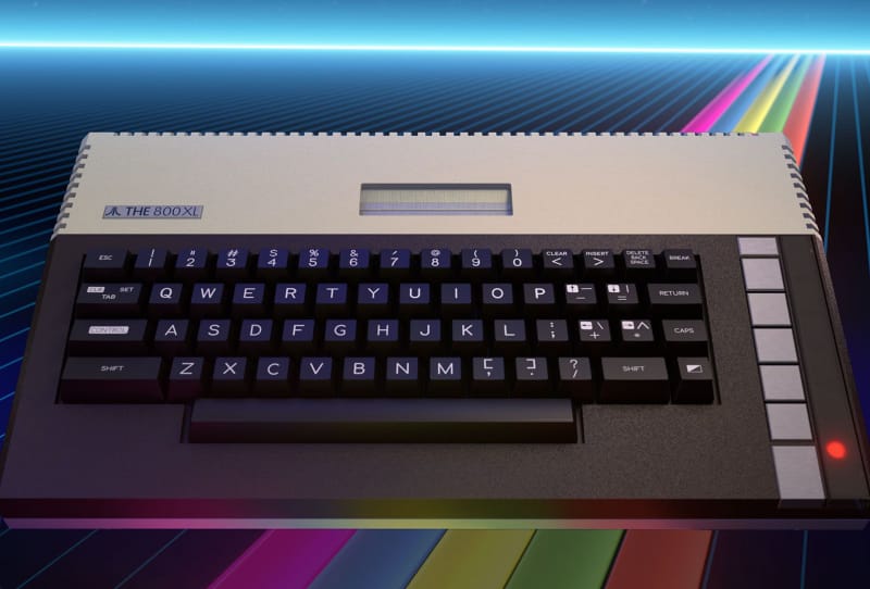 Atari 800XL remake computer shown in its classic beige case with a mechanical keyboard