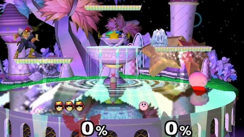 Falcon kapitány Kirbyvel néz szembe a Super Smash Bros. Közelharcban