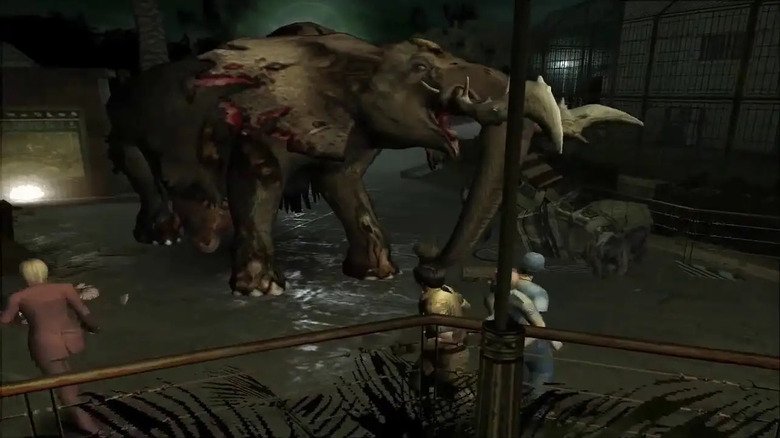 A túlélők egy zombi elefánt elől menekülnek a Resident Evil Outbreakben