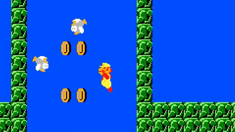 Mario úszik érmékkel és Cheep-Cheepekkel a Super Mario Bros