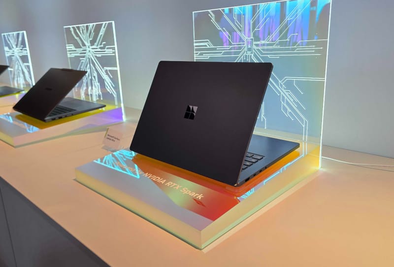 MSI RTX Spark laptop shown in convertible mode with its 16-inch display folded back