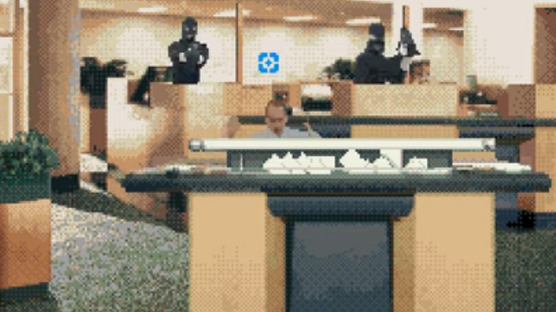 Bankrablókra lövöldöző játékos a Lethal Enforcersben