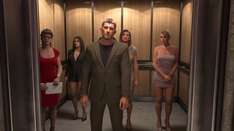 Jason felvonón ül díszes hölgyekkel a Grand Theft Auto VI-ban