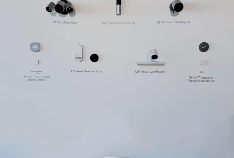 Apple Home Collection smart lock, camera and doorbell displayed together