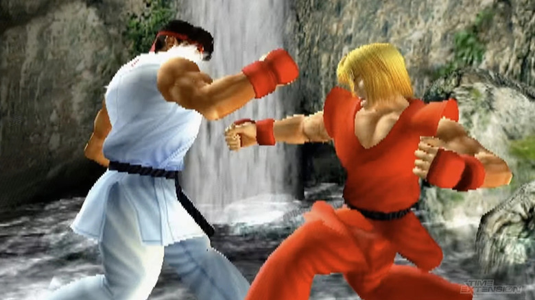 Ryu és Ken egy vízesés mellett harcol a Street Fighter EX3-ban
