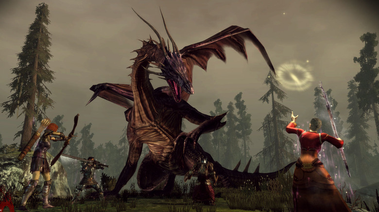 Több Dragon Age: Origins játékos megtámad egy sárkányt