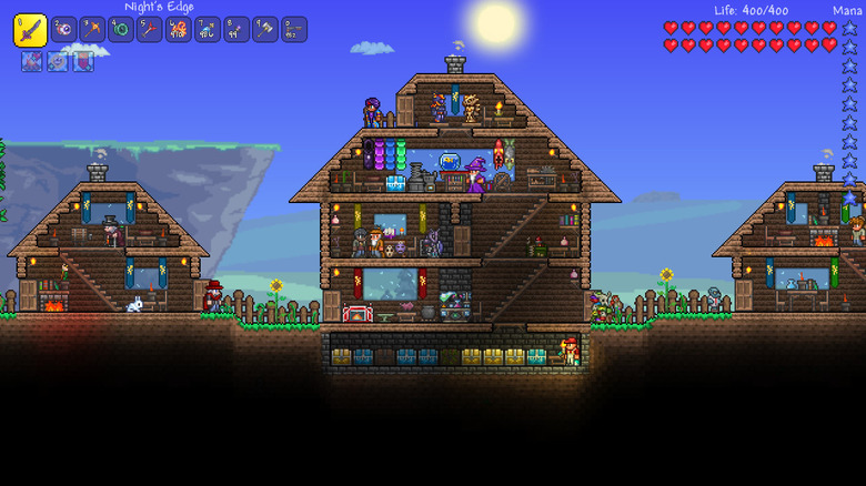 A Terraria játékosokat együtt mutatják be egy bázison