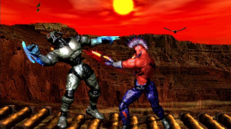 A Chief Thunder megüti Fulgore-t egy tomahawkkal a Killer Instinctben (1994)