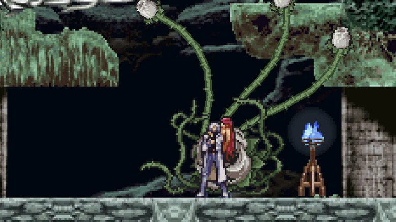 Soma Cruza egy növénydémon mellett áll Castlevaniában: Dawn of Sorrow