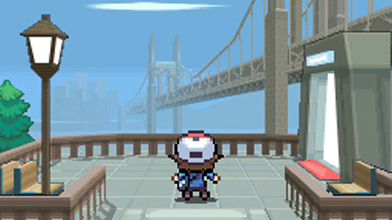 A Pokémon tréner felmér egy nagy hidat Pokémon Black & White-ban