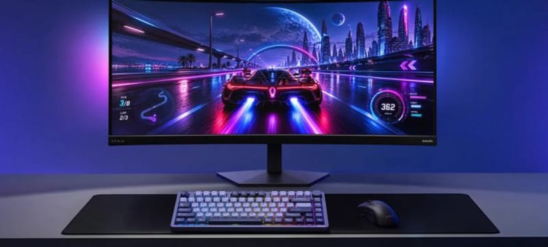 Philips Evnia 36M4C5500P ívelt ultraszéles játékmonitor hátsó Iconglow világítással