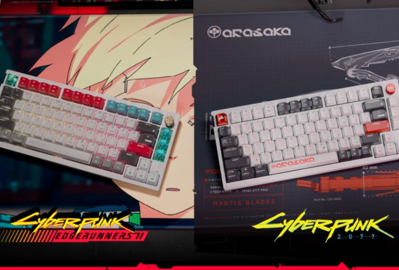 Corsair Cyberpunk peripheral collection featuring a white keyboard, mouse and headset